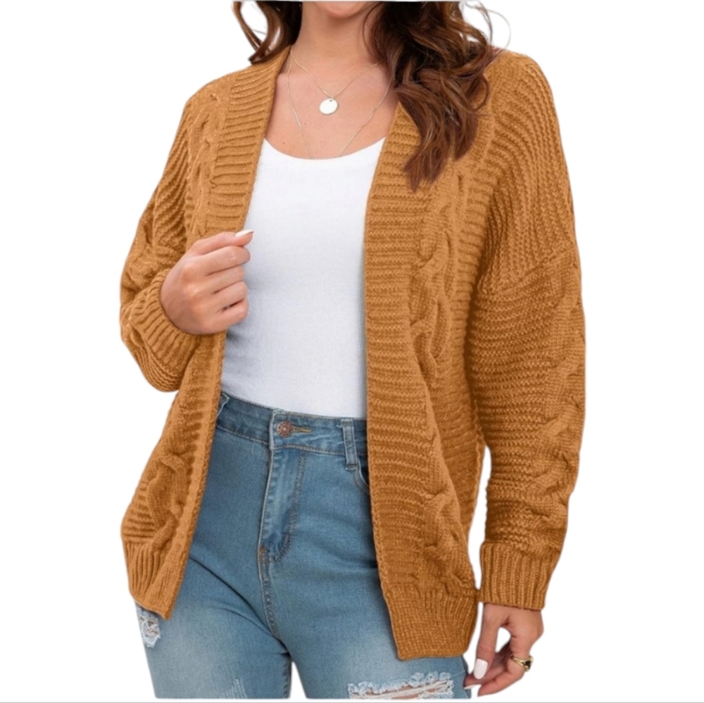 Cozy Cable Knit Cardigan in Tan